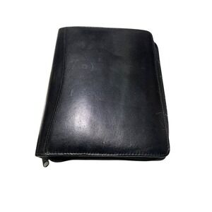 Day Runner Black Genuine Leather Zip Around 3 Ring Binder Organizer Portfolio